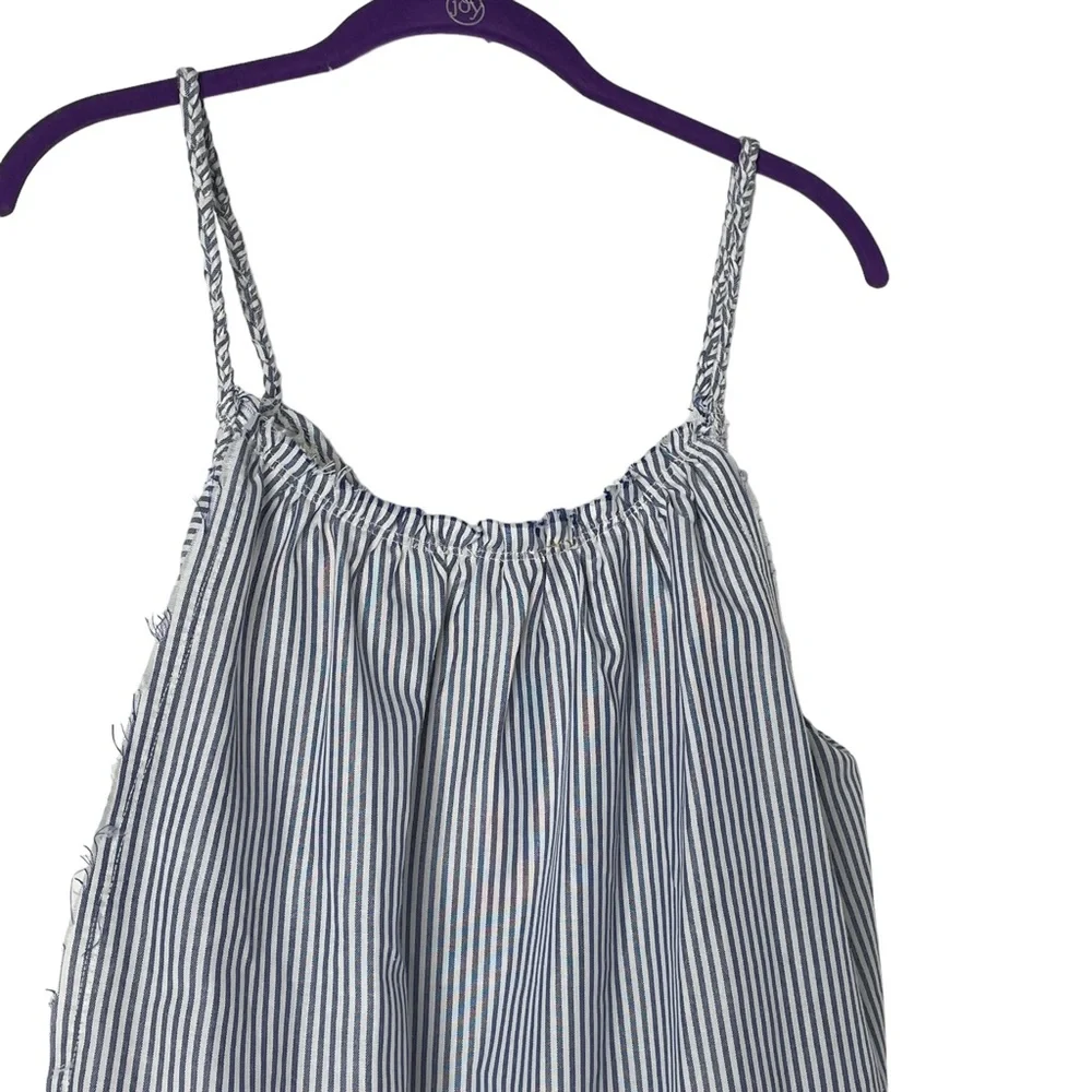 Hem & Thread Summer Stripe A-Line Raw Seams Lace Detail Sz L - Picture 2 of 8